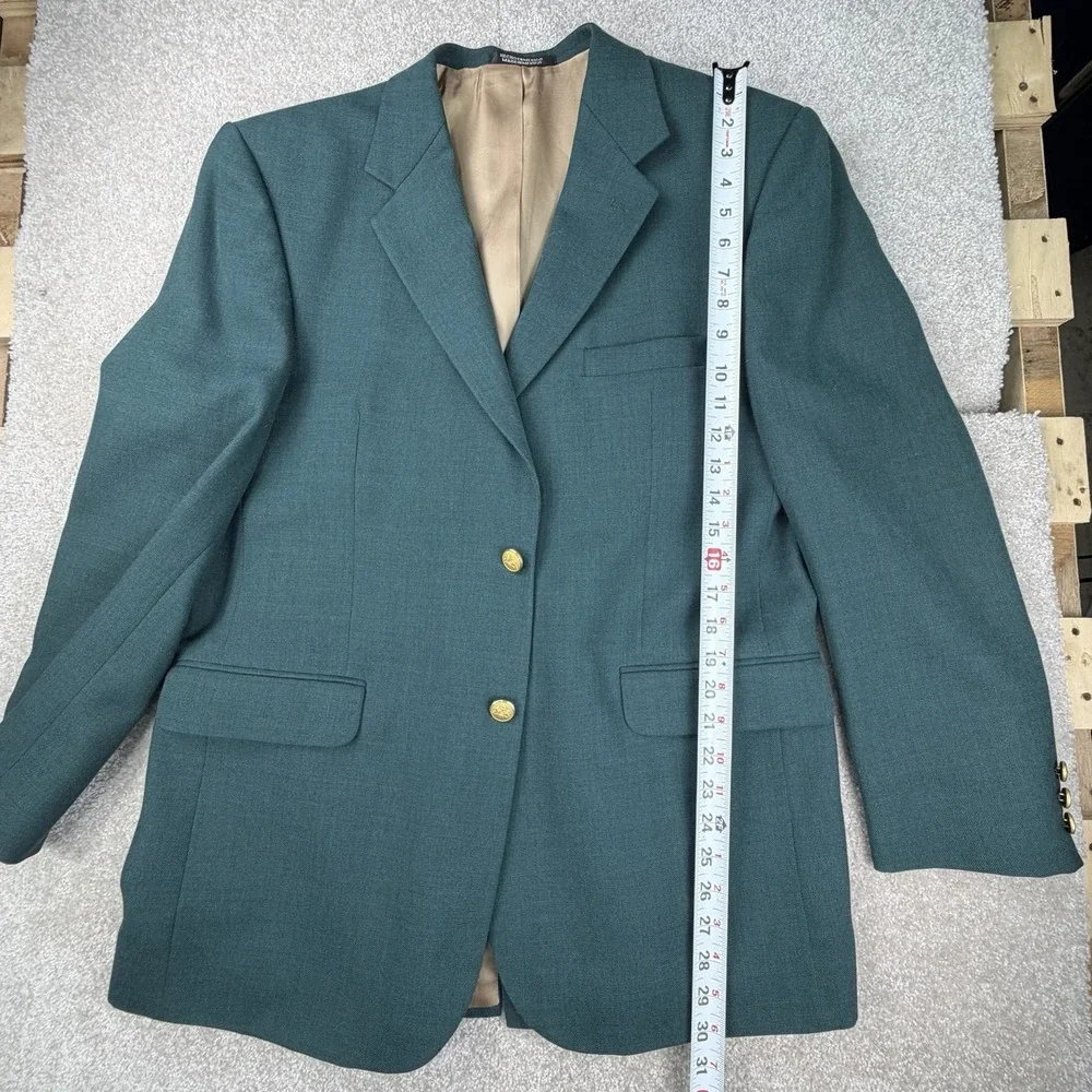 Stafford Blazer Mens 42 Regular Green Wool Gold Buttons Two‎ Button Sport Coat